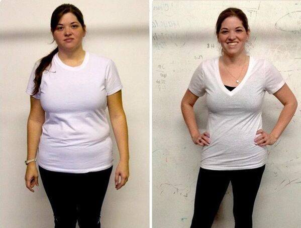 Chica antes y después de perder peso.
